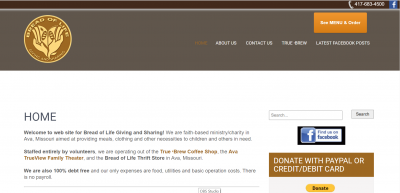 Bread of Life - Ava MO. True Brew Coffee Shop, Ava TrueView Movie Theater, Bread of Life Thrift Store - website is - http://www.givingandsharing.org/